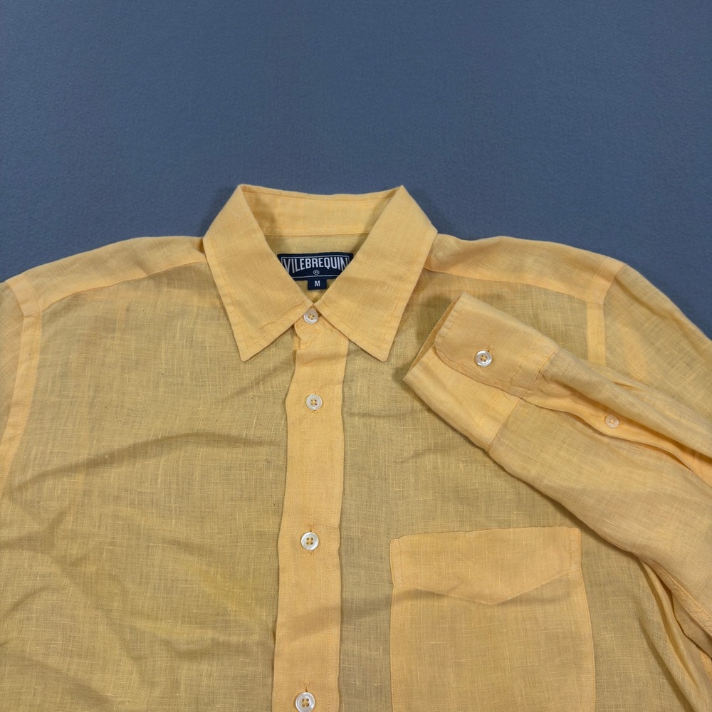 Vilebrequin Mens Yellow 100% Linen Long Sleeve Button Down Shirt Size Medium